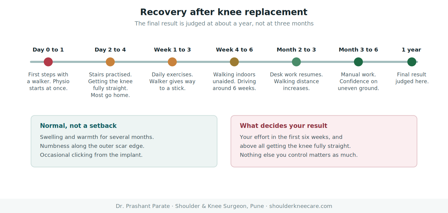 Recovery timeline after knee replacement from day one to one year